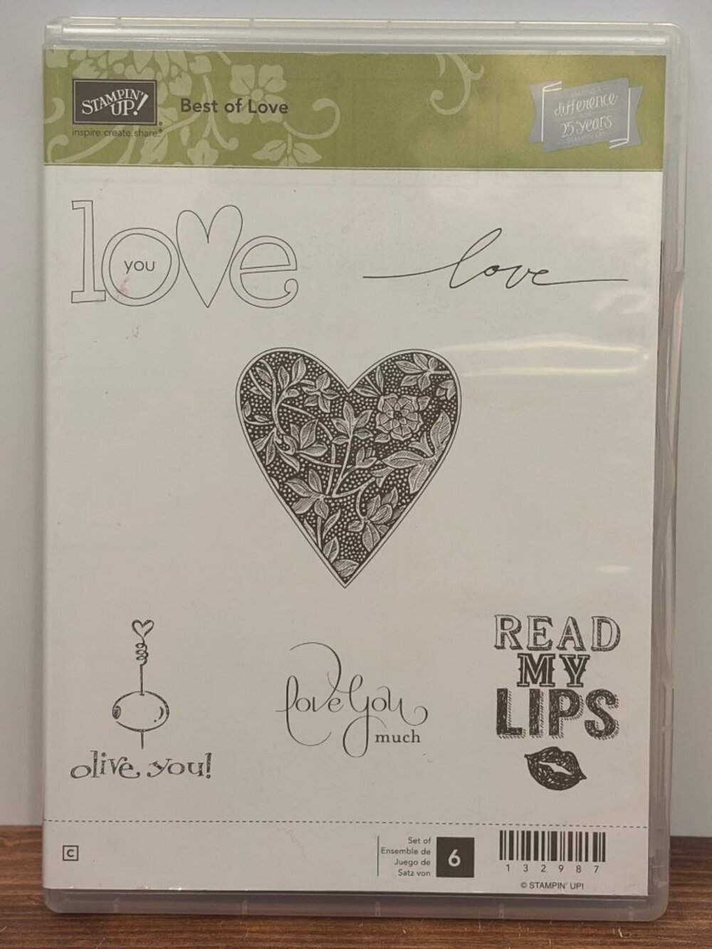 STAMPIN UP 132987 BEST OF LOVE CLEAR MOUNT RUBBER STAMP SET HEART OLIVE YOU